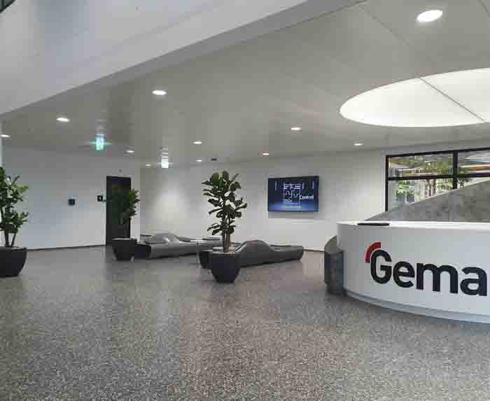 Gema - Durch die  Ficus lyrata wirkt der Empfang lebendig.